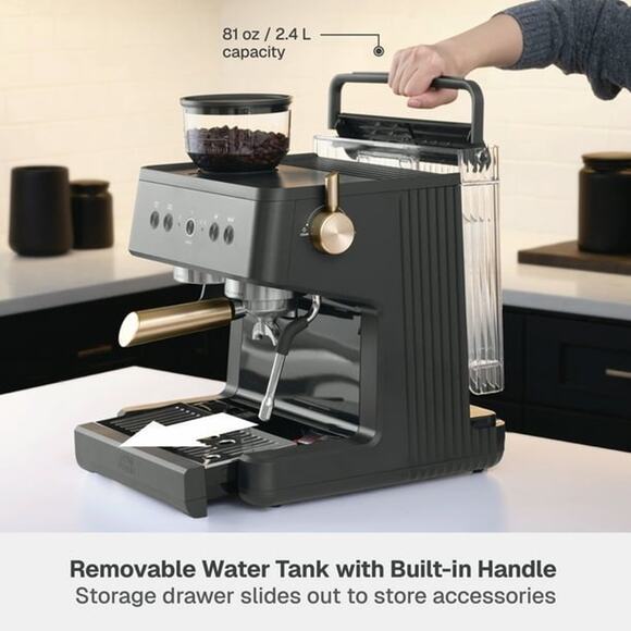 Thyme & Table Barista Grade Espresso Machine, 15-Bar Pressure, Grinder and Wand - Picture 6 of 7